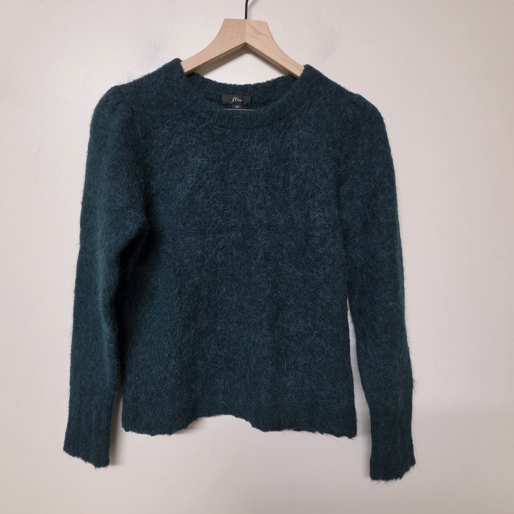 J Crew Alpace Merino Wool Blend AC265 Pullover Sweater Green Womens Sz XS Preppy